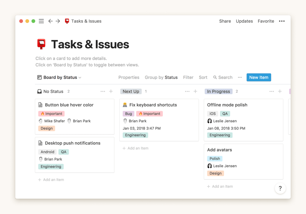 Notion kanban view