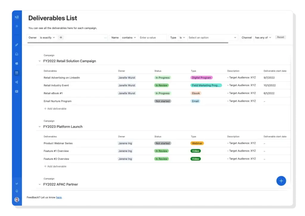Airtable list view for campaign deliverables