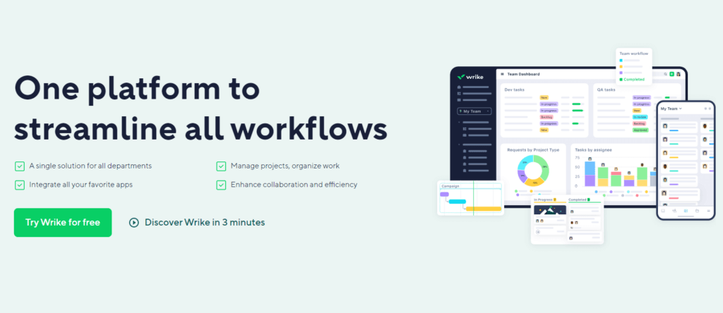 Wrike platform overview with workflow management and team collaboration tools