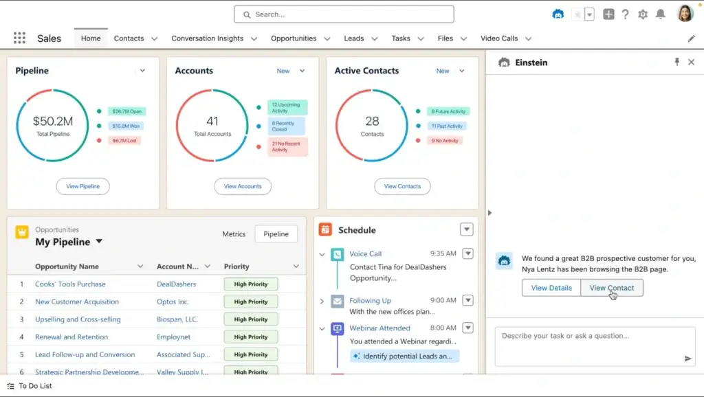 Salesforce AI assistant interface for CRM workflows