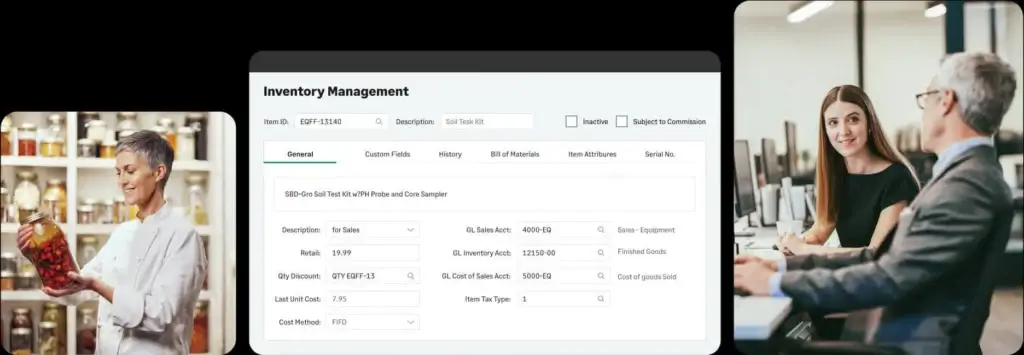 Accounting software inventory management interface