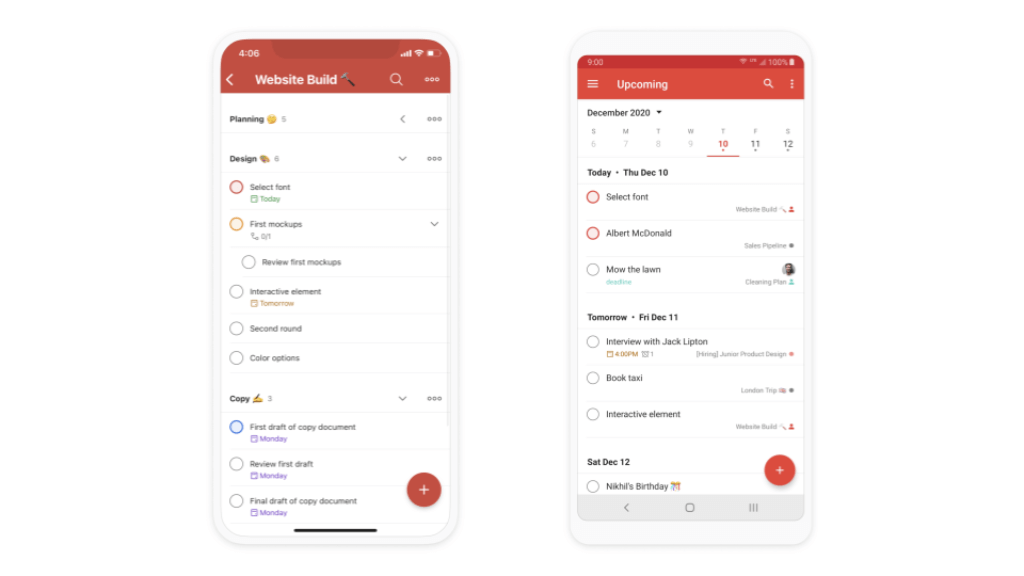 Todoist mobile view showing task lists and upcoming deadlines