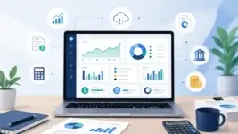 Business owner reviewing key features of Accounting software on a desktop dashboard