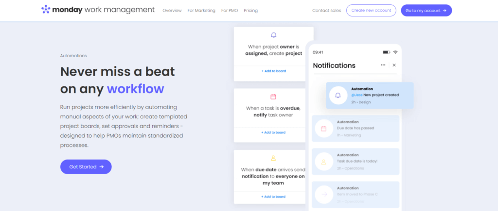 monday.com automation tools for PMOs with notifications and workflow tracking.