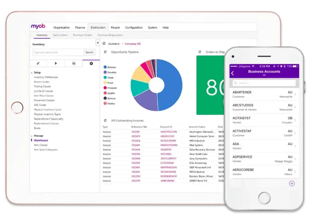 MYOB Advanced mobile and tablet interface for business accounts