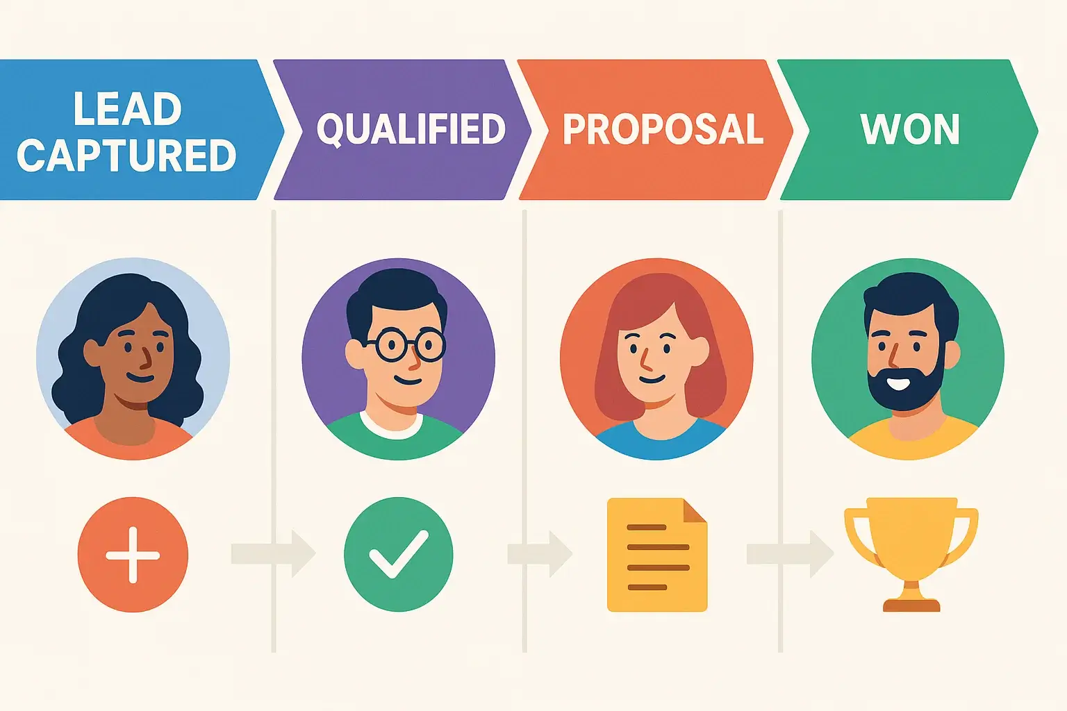 Visual breakdown of the lead-to-customer journey in a CRM pipeline
