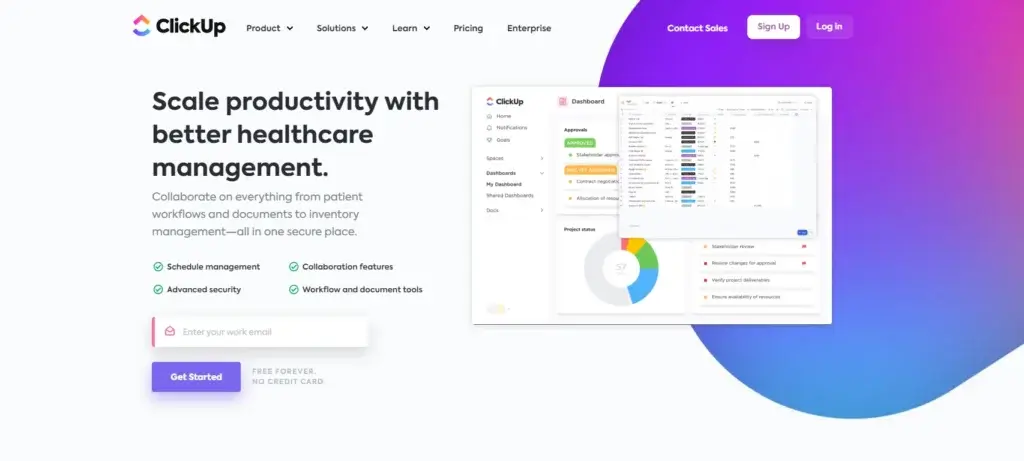 ClickUp’s healthcare management features.