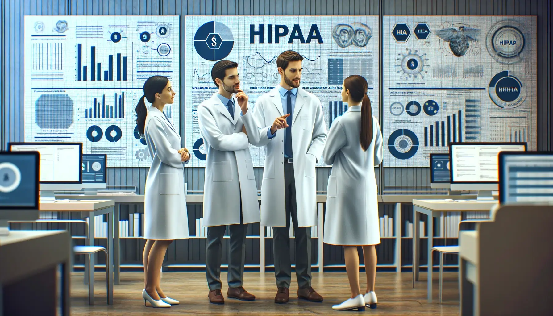 Discussion on HIPAA compliance in a healthcare project meeting.