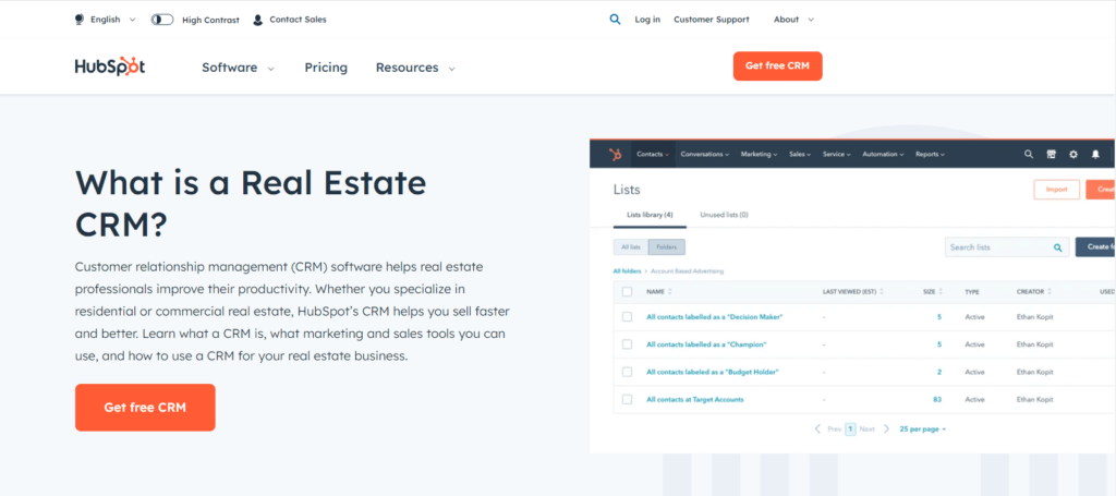HubSpot CRM tools for real estate marketing and lead tracking