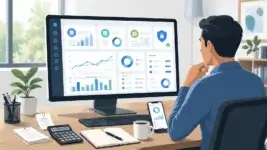 Top 10 best Accounting software. Organized accounting workstation with desktop computer and files