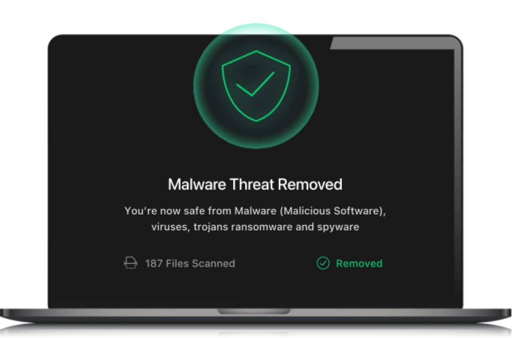 Malware threat removed notification on antivirus dashboard