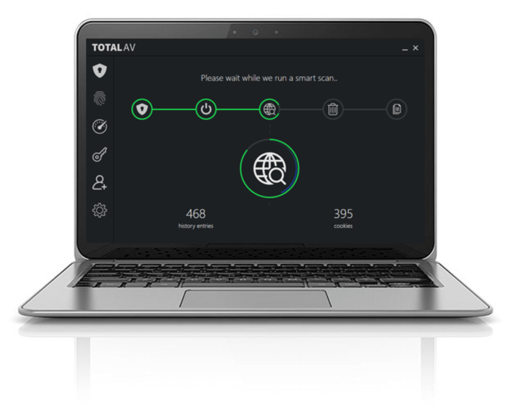 TotalAV antivirus running a smart scan on Windows laptop