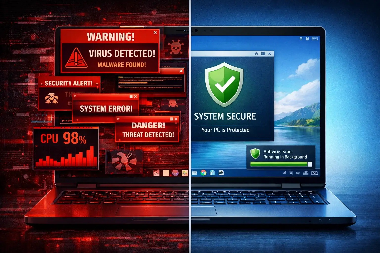 Antivirus software scanning and detecting computer viruses in real time