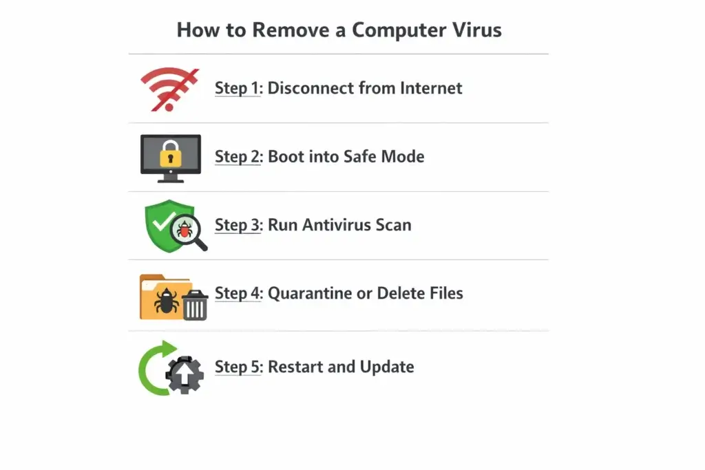 Visual guide showing how to remove a virus from your computer