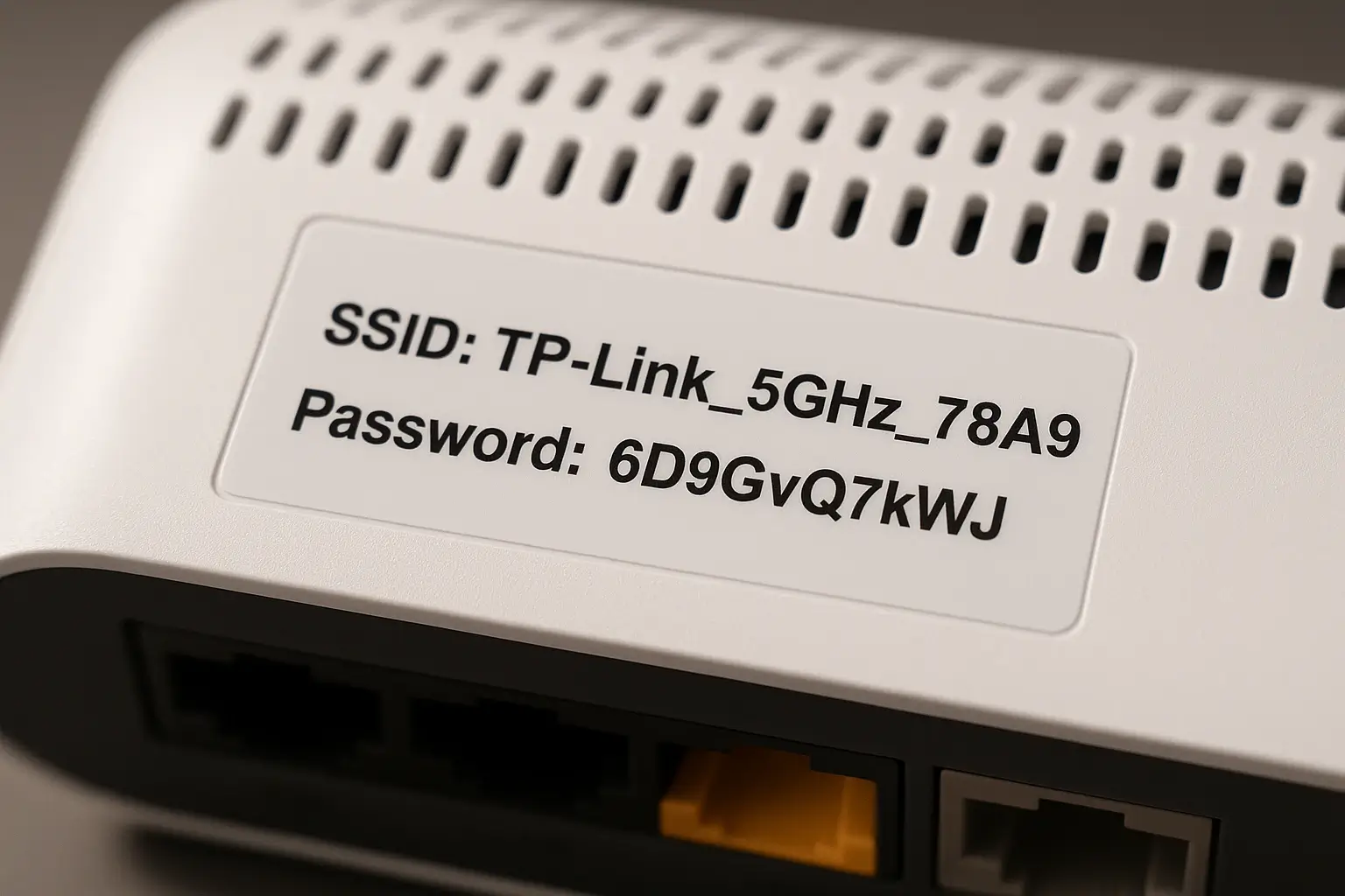Router label with SSID and default Wi‑Fi credentials