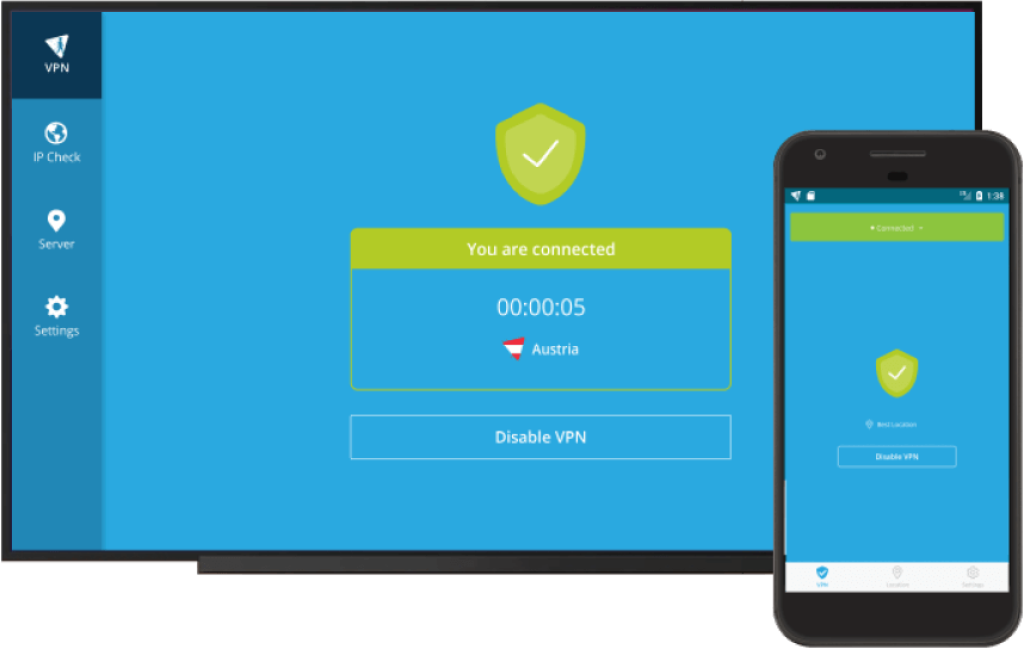 hide.me VPN connected screen on desktop and mobile devices
