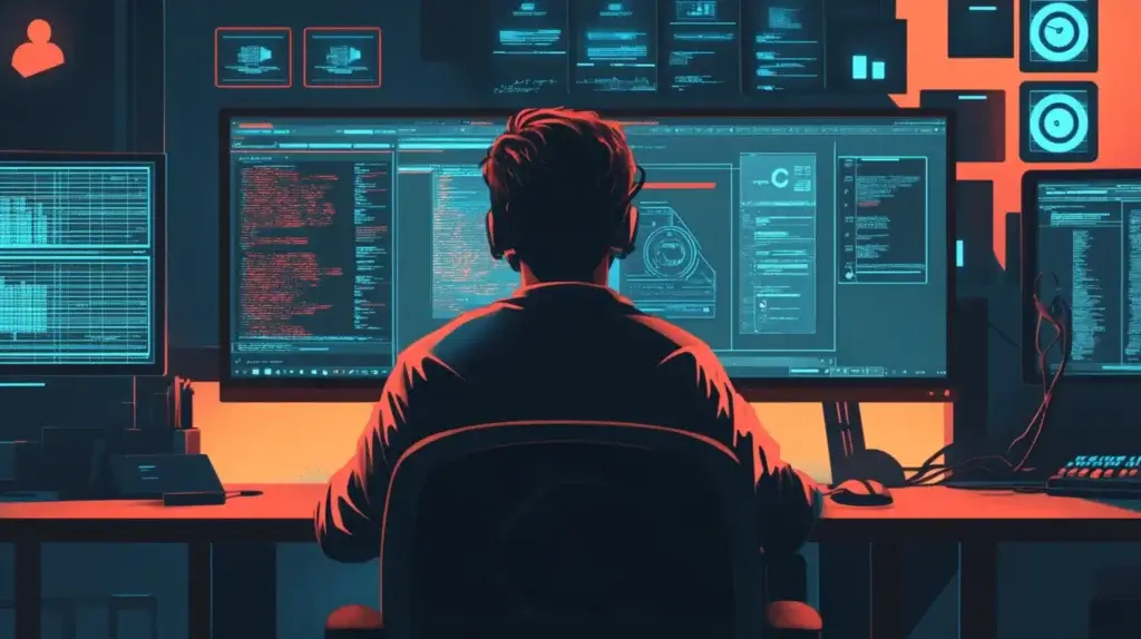 IT professional monitoring IT service management systems in an IT operations center.