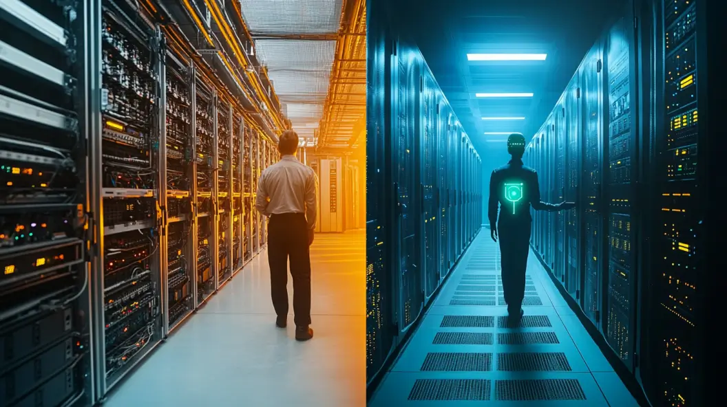 A split-screen visual representing the shift from traditional to AI-driven IT management. ITSM evolution