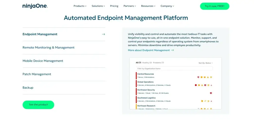 NinjaOne endpoint management platform interface