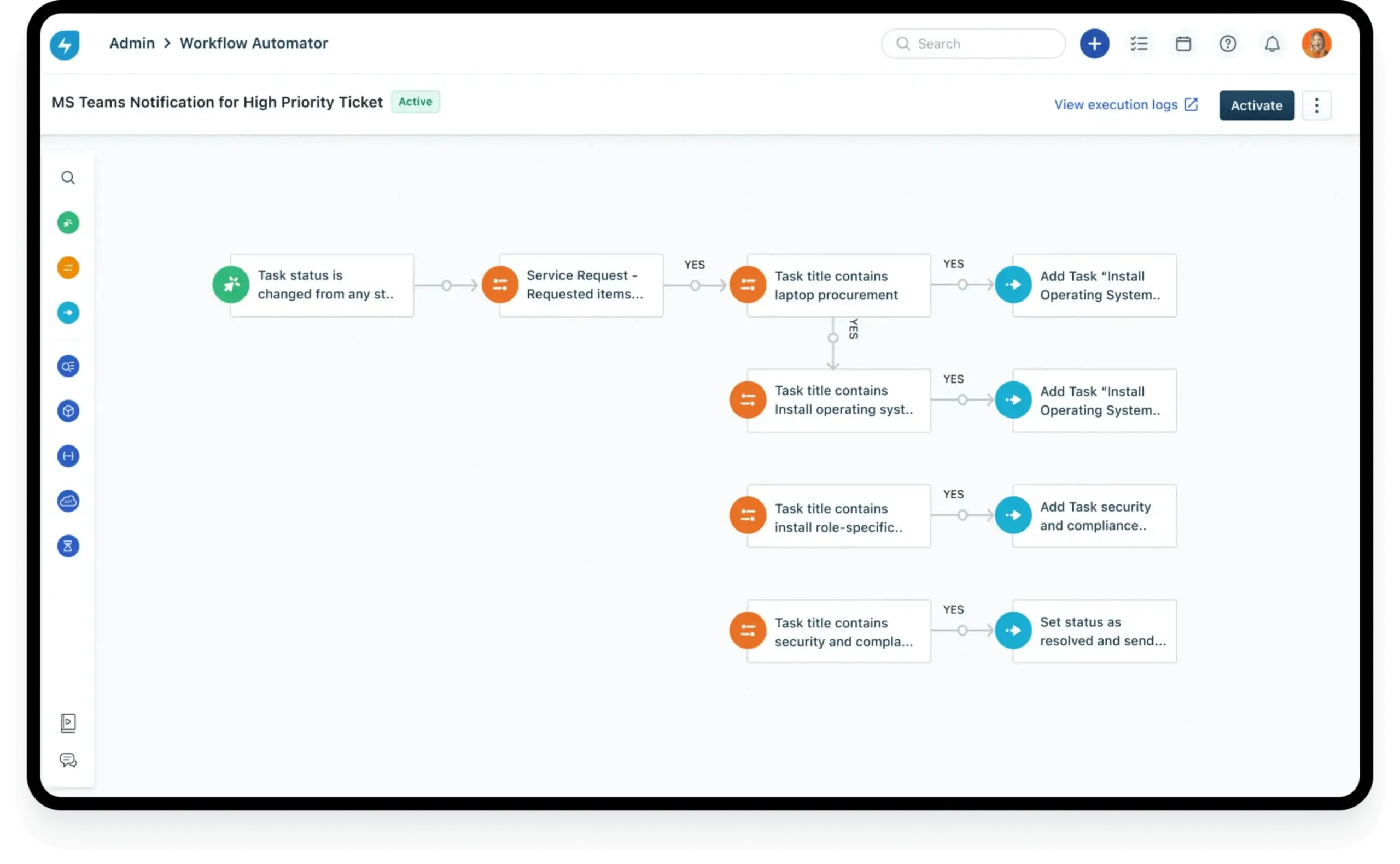 Freshservice workflow automation interface
