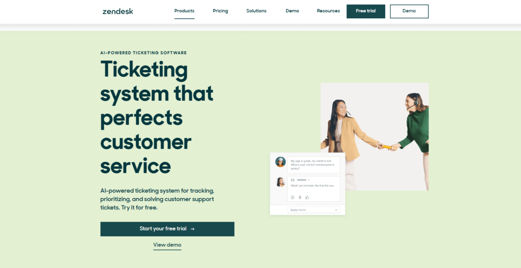 Zendesk customer service software homepage