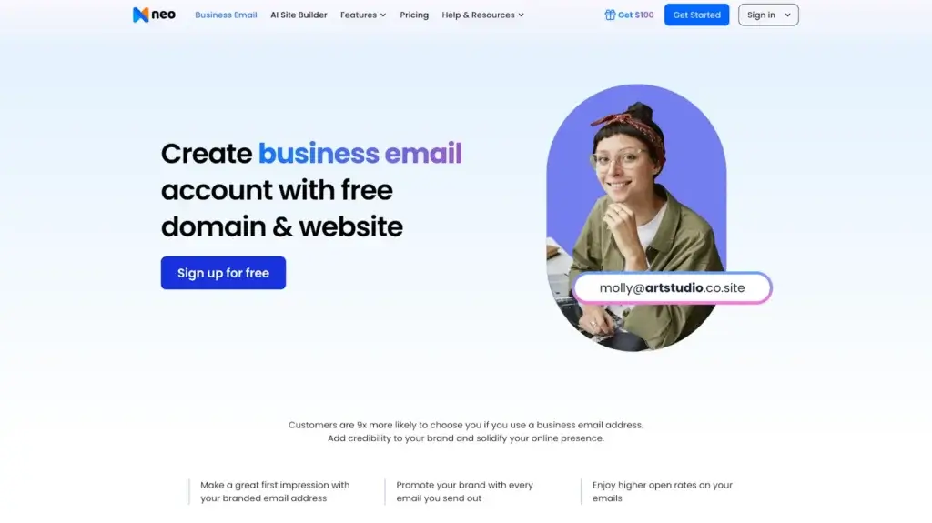 Neo email platform interface for creating business emails and managing email marketing campaigns