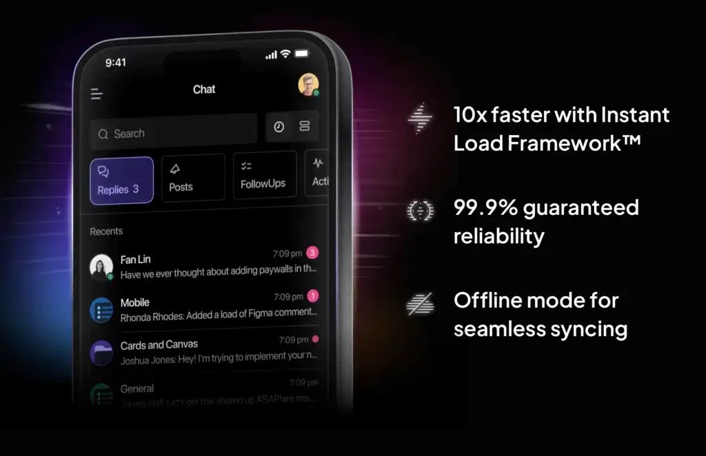 ClickUp mobile Chat interface for team messages and project updates