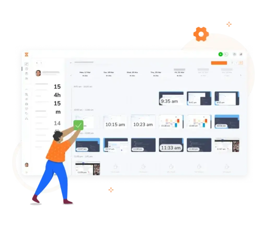 Customizable screenshot monitoring in Jibble dashboard with productivity timeline