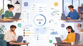Remote team using time tracking tools to manage work hours.