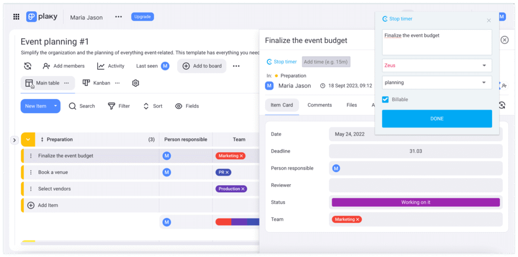 Use the Clockify + Plaky integration to track time on tasks
