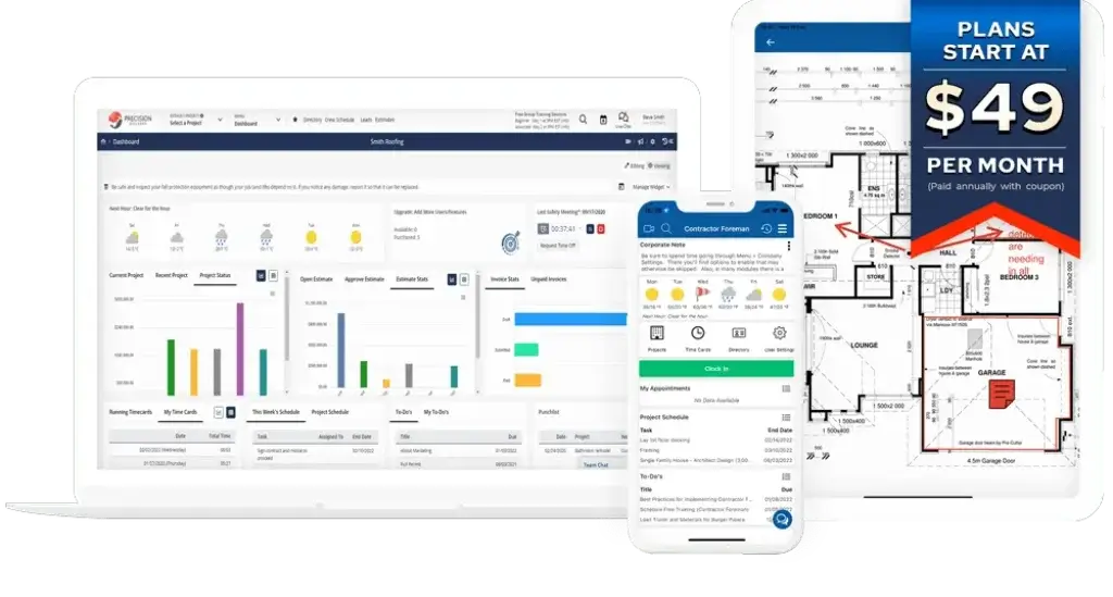 Contractor Foreman app on desktop and mobile devices with pricing starting at $49
