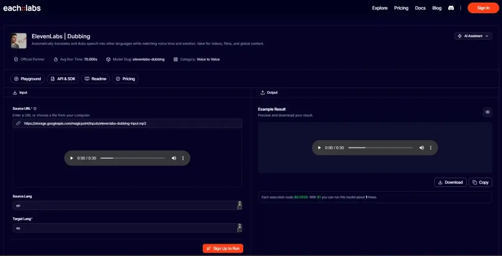 ElevenLabs AI dubbing tool translating audio into another language