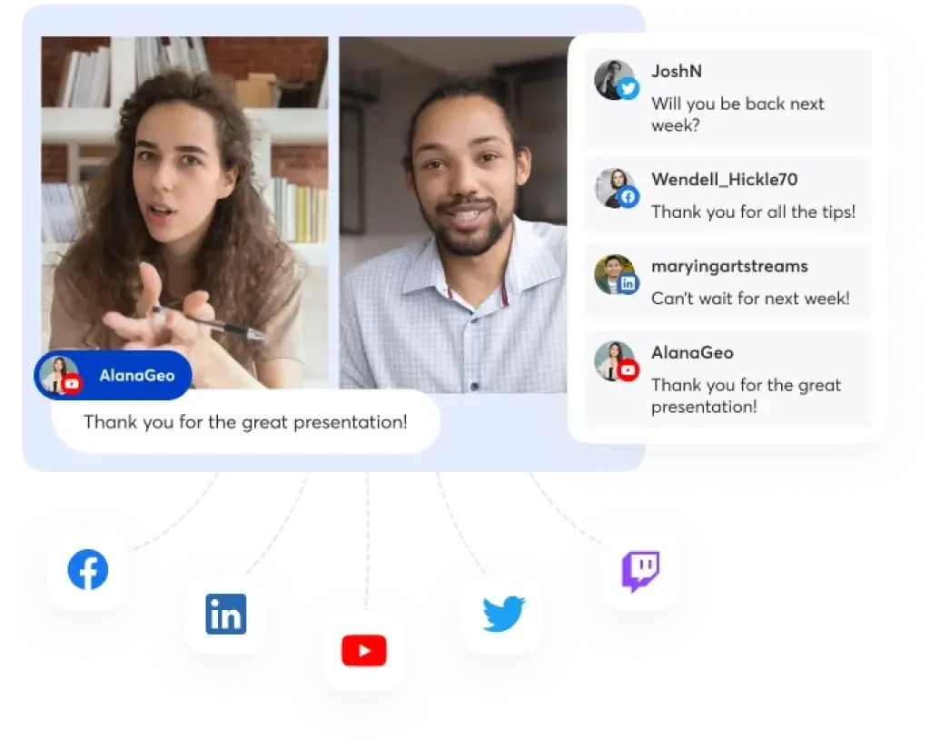 StreamYard multistreaming with live audience comments across platforms