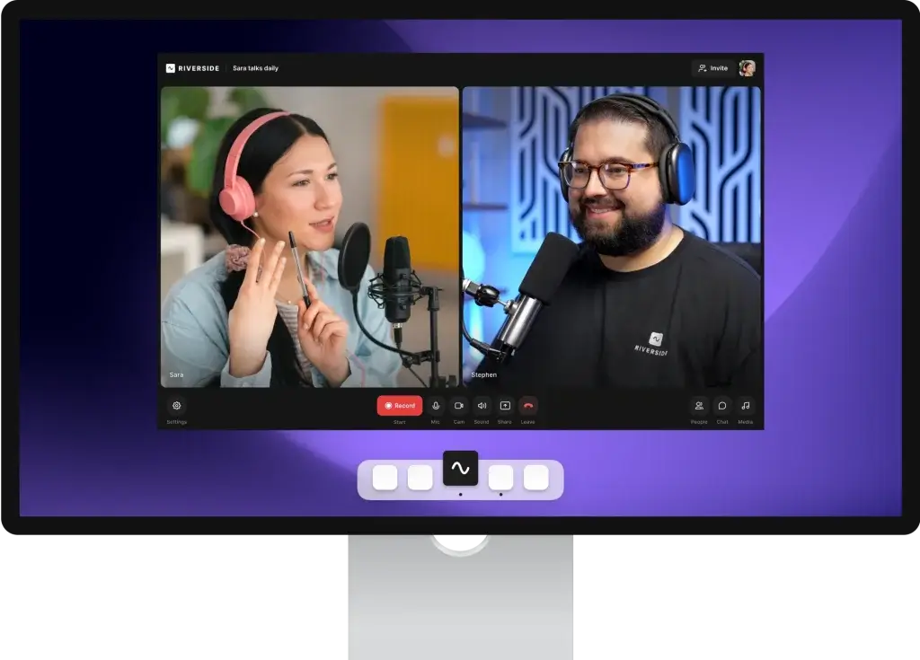 Online podcast recording studio interface in Riverside