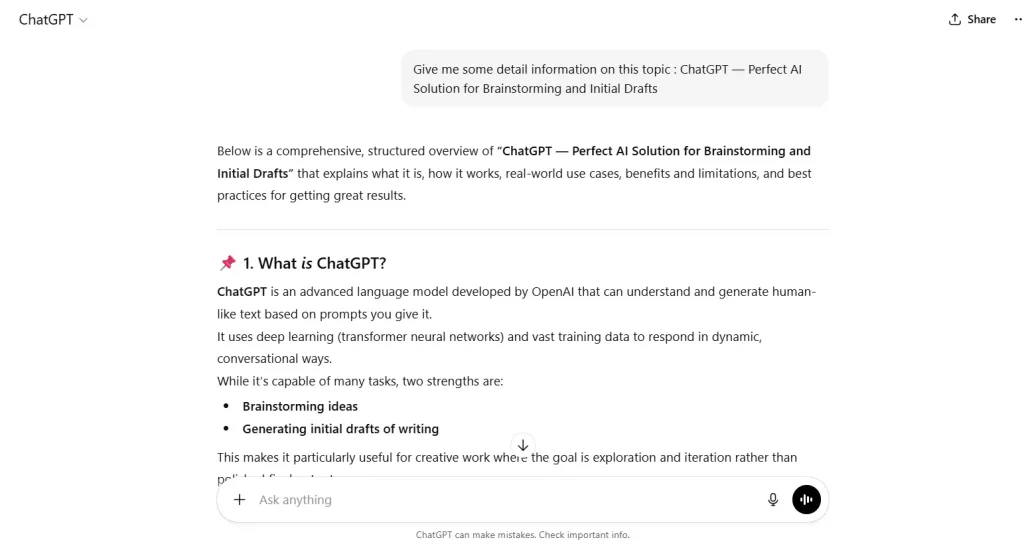 ChatGPT interface used for brainstorming ideas and writing drafts