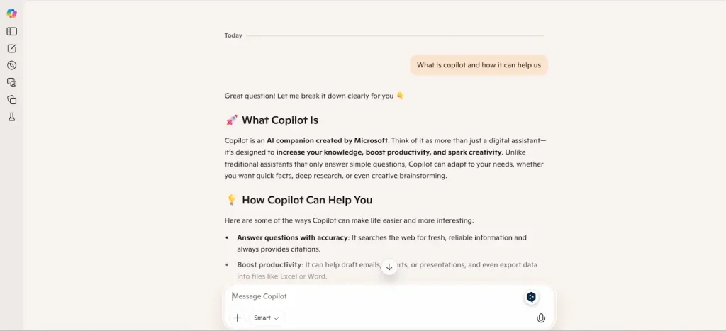 Microsoft Copilot explaining features and productivity use cases