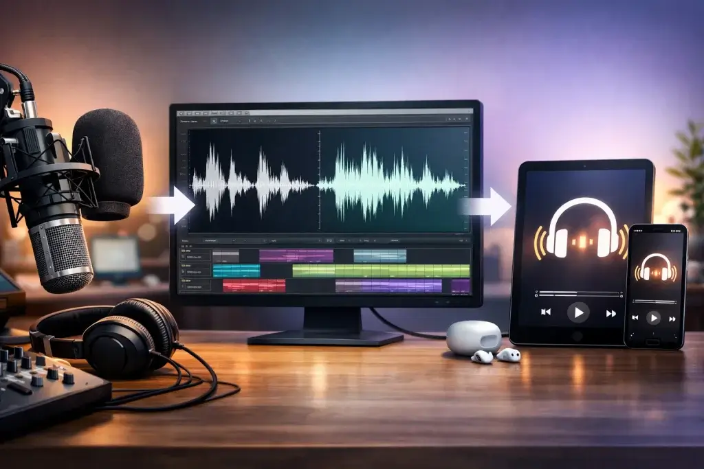Podcast audio workflow from recording to final distribution