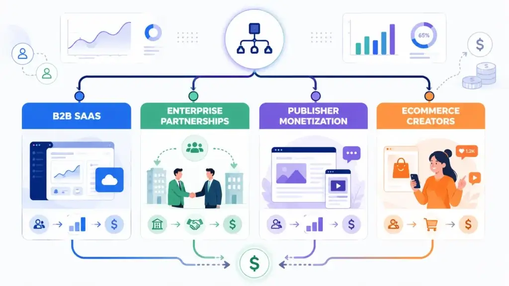 Decision tree for choosing an affiliate platform by SaaS, enterprise, publisher, or ecommerce use case