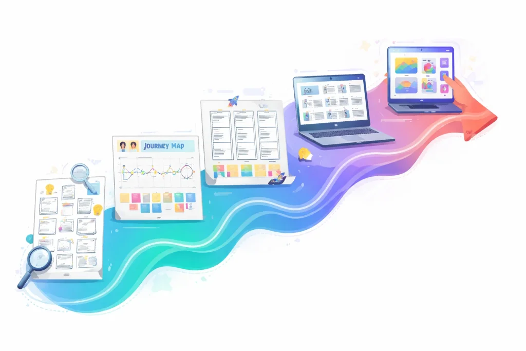 Design sprint workflow from brainstorming to clickable prototype