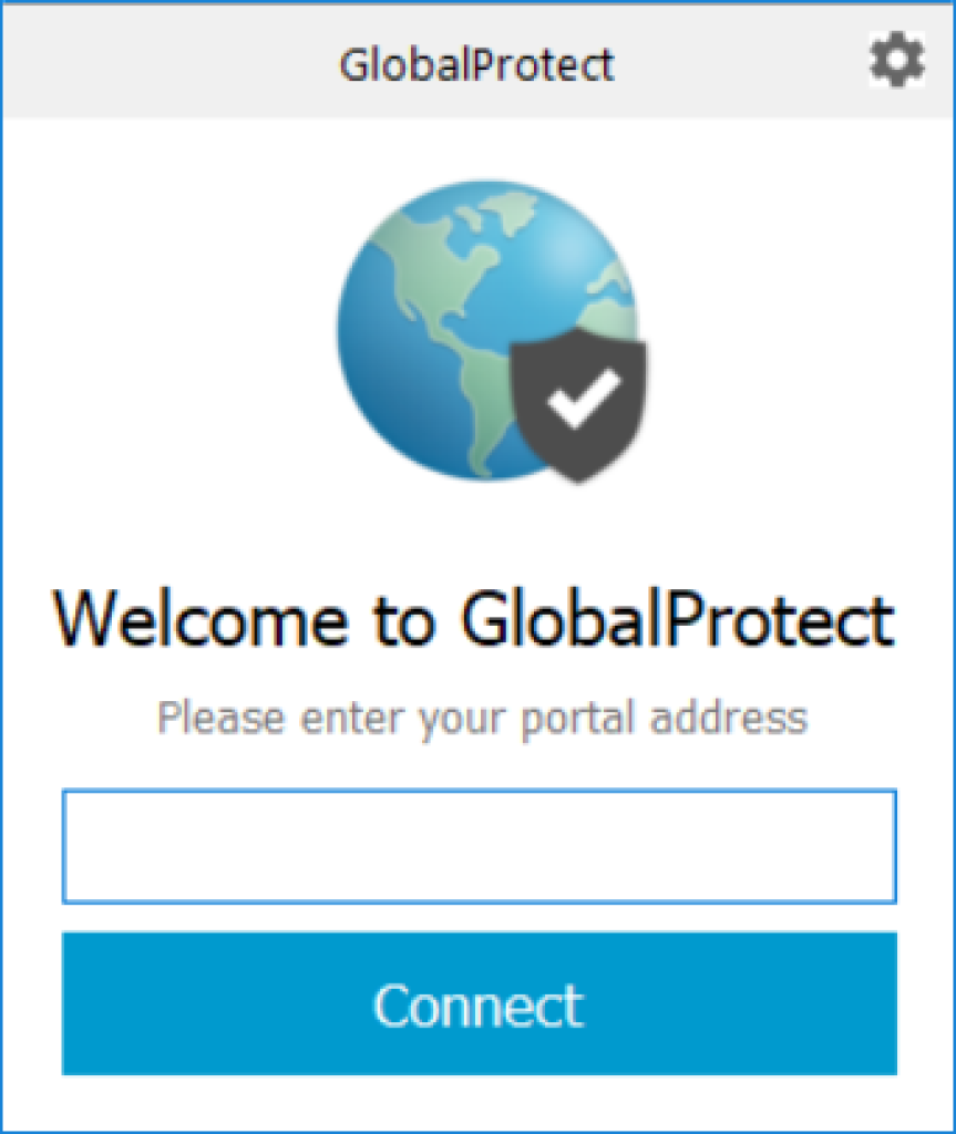 GlobalProtect client login screen showing portal address and connect button