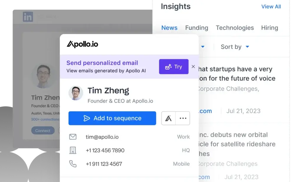 Apollo AI email assistant for LinkedIn prospecting