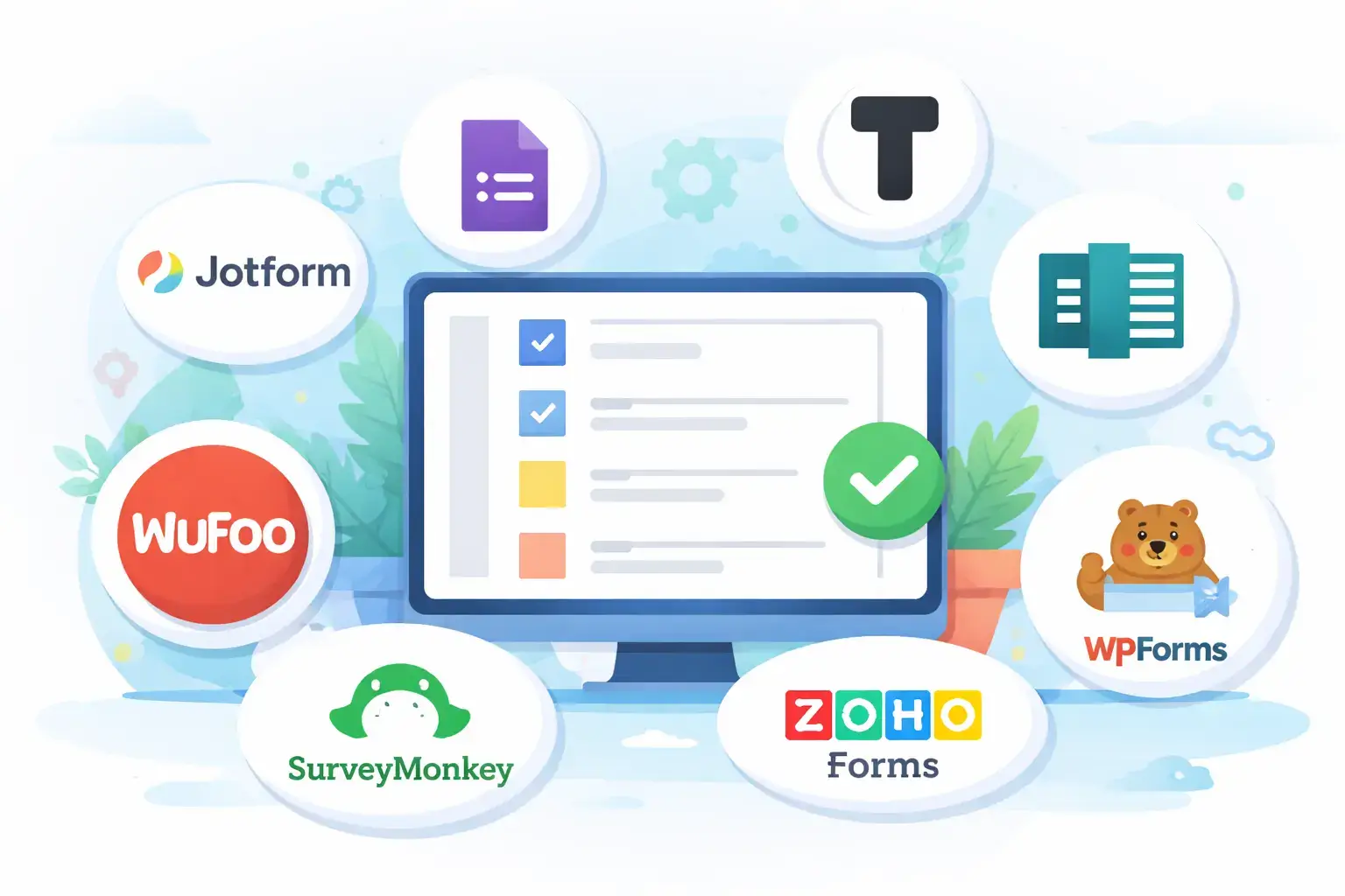 Comparison of top online form builders including Jotform, Typeform, Google Forms, SurveyMonkey, Zoho Forms, and WPForms