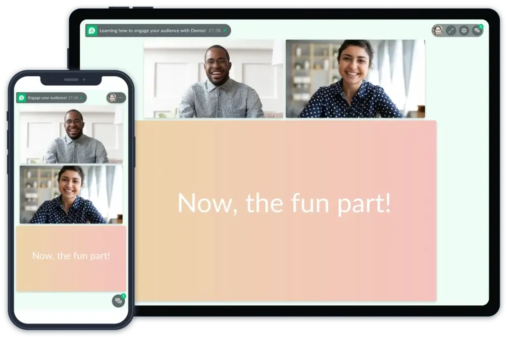 Demio webinar displayed on desktop and mobile devices