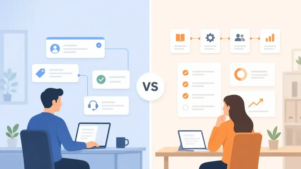 ITSM vs ITIL split concept with service workflows and structured process guidance