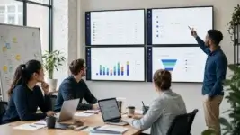 Startup sales team reviewing CRM data and outbound sales pipeline