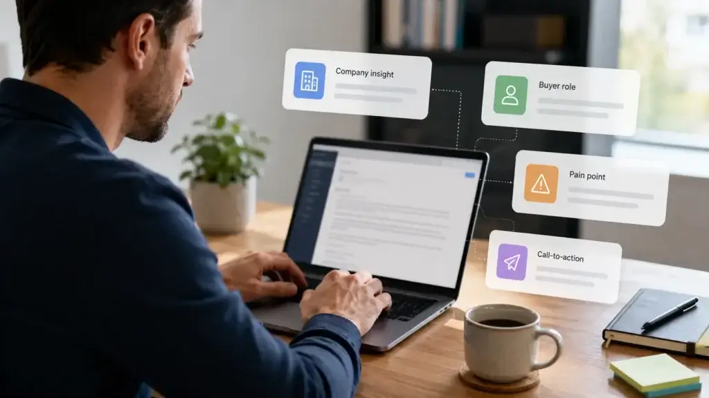 Cold email personalization using buyer context and company research
