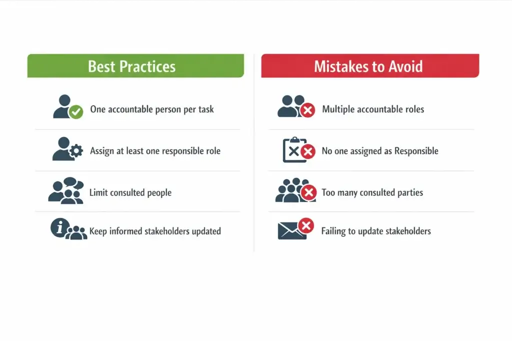 RACI best practices and mistakes infographic