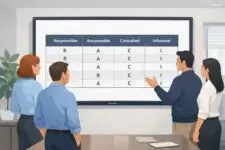 Project team reviewing a clear RACI matrix in a modern office