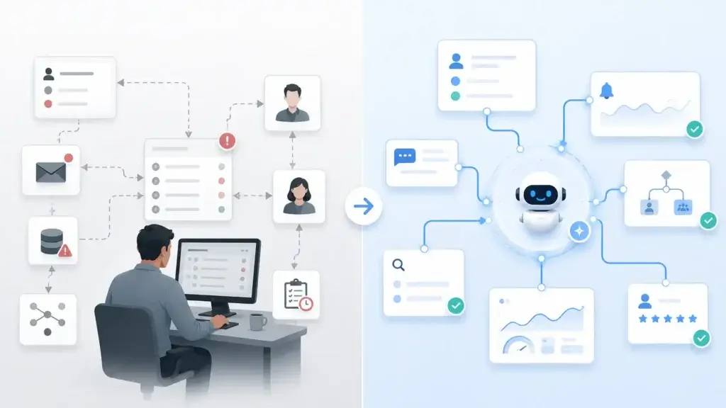 Traditional ITSM workflow compared with AI-driven ITSM automation