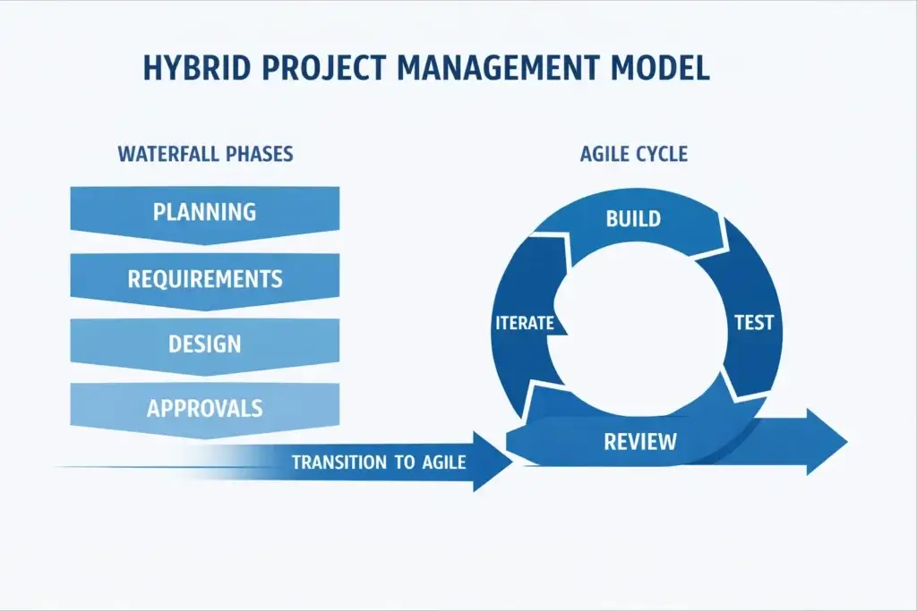 Hybrid project management model combining Waterfall and Agile